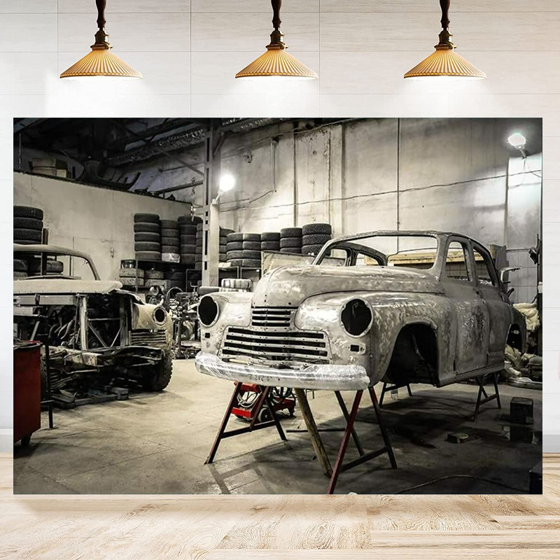 Auto Repair Shop Background - 자동차 정비소 타이어 조명 사진 배경